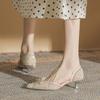High Heel 4cm Crystal High Heel Shoes for Women's New Style Temperament Hollow Thin Heel Pointed Sexy Shallow Mouth Dress Wedding Banquet