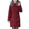 Winter Women Cotton Jacket with Furry Hood Neck Protection Plus Size Pockets Mid Length Zipper Closure Padded Coat Solid Color Windproof Outwear Parka