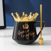 Creative Crown Ceramic Cup with Lid Coffee Cup Nordic Gold Pattern Couple Mug Big Belly Cup Souvenir