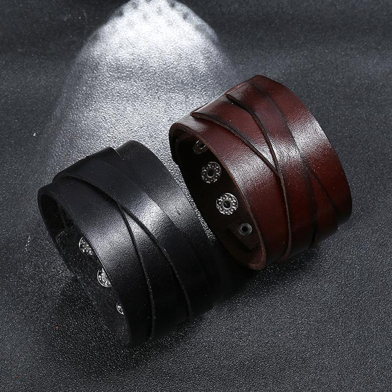 PU Leather Bracelet Punk Vintage Couple Bangle for Men Jewelry Gift