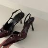 2025 Spring New Women's Shoes Crimson Cross-buckle Strap Pointed High-heeled Sandals British Style Mullers