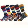5-Pair Pack Autumn/Winter Men's Fashion Striped Color-Block Vintage Trendy Casual Mid-Calf Cotton Socks, 100% Cotton, Knit Fabric, Hand Washable