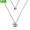 925 Sterling Silver Square Cube Zirconia Choker Statement Necklace For Women Double Layer Pendants &Necklaces S -N209