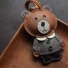 Brown Bear Handmade Leather Car Key Bag Pendant Simple Birthday Gift Cute Matching Women's Keychain