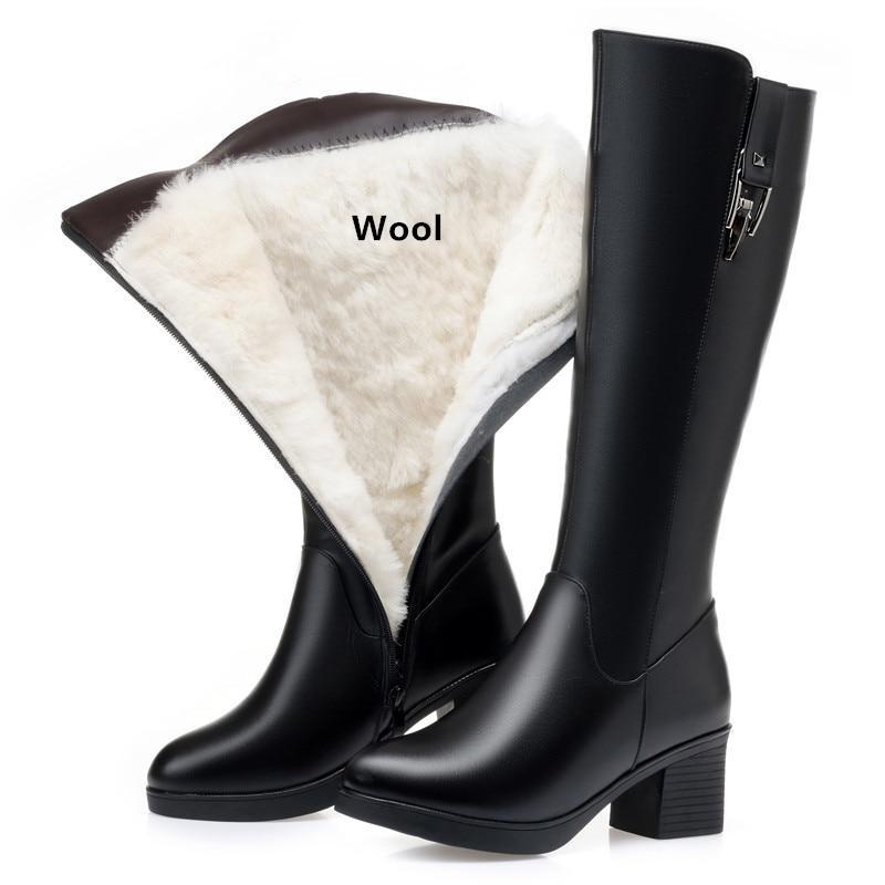 Winter Women Long Boots Genuine Leather Natural Wool Warm High Boots Women Fashion Large Size Women Riding Boots