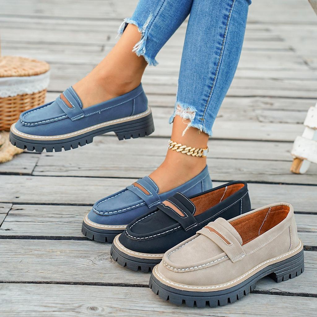 2025 New Spring and Autumn Loafers Large Size Casual Polished British Style Women's Shoes Thick Heel Thick Sole Foreign Trade Retro