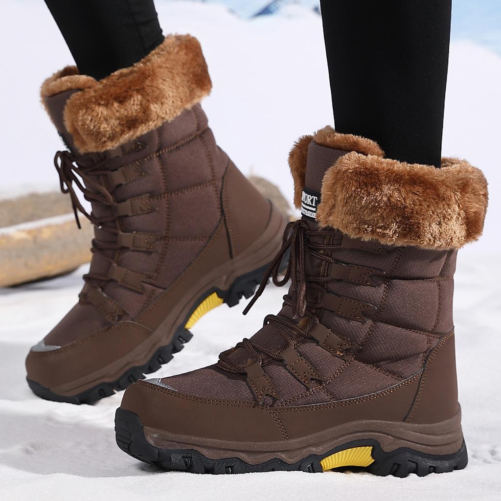 Women's Winter Warm Snow Boots Faux Fur Lining Waterproof Mid-Calf Ankle Booties Anti-Slip Outdoor Shoes Lace Up Walking Hiking Sport Boots for Women