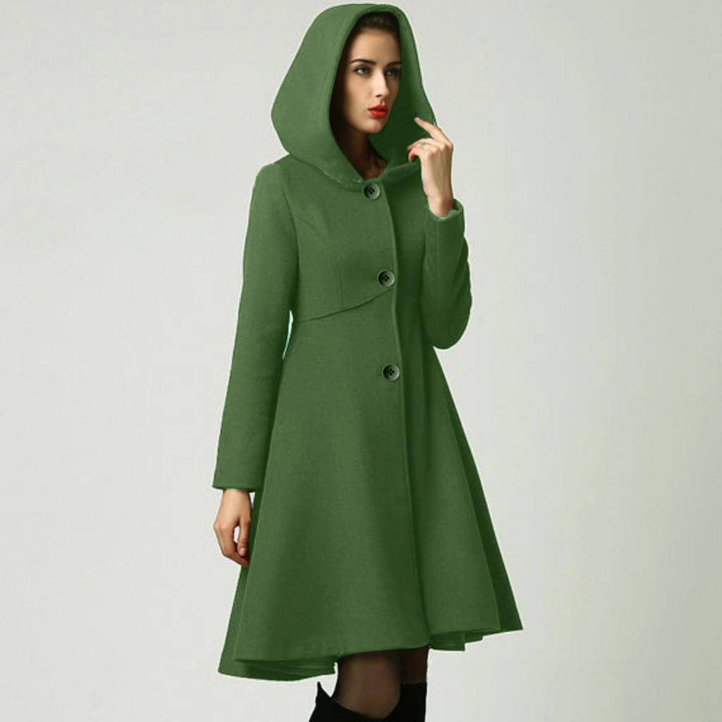 Women Fashion Hooded Cape Pullover Lady Elegant Waist Pocket Winter Warm Coat