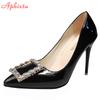 Fashion Aphixta New 10cm Thin Heels Shoes Women Pumps Wedding Party Official Leisure Crystals Luxury Buckle Black Super Big Szie 48