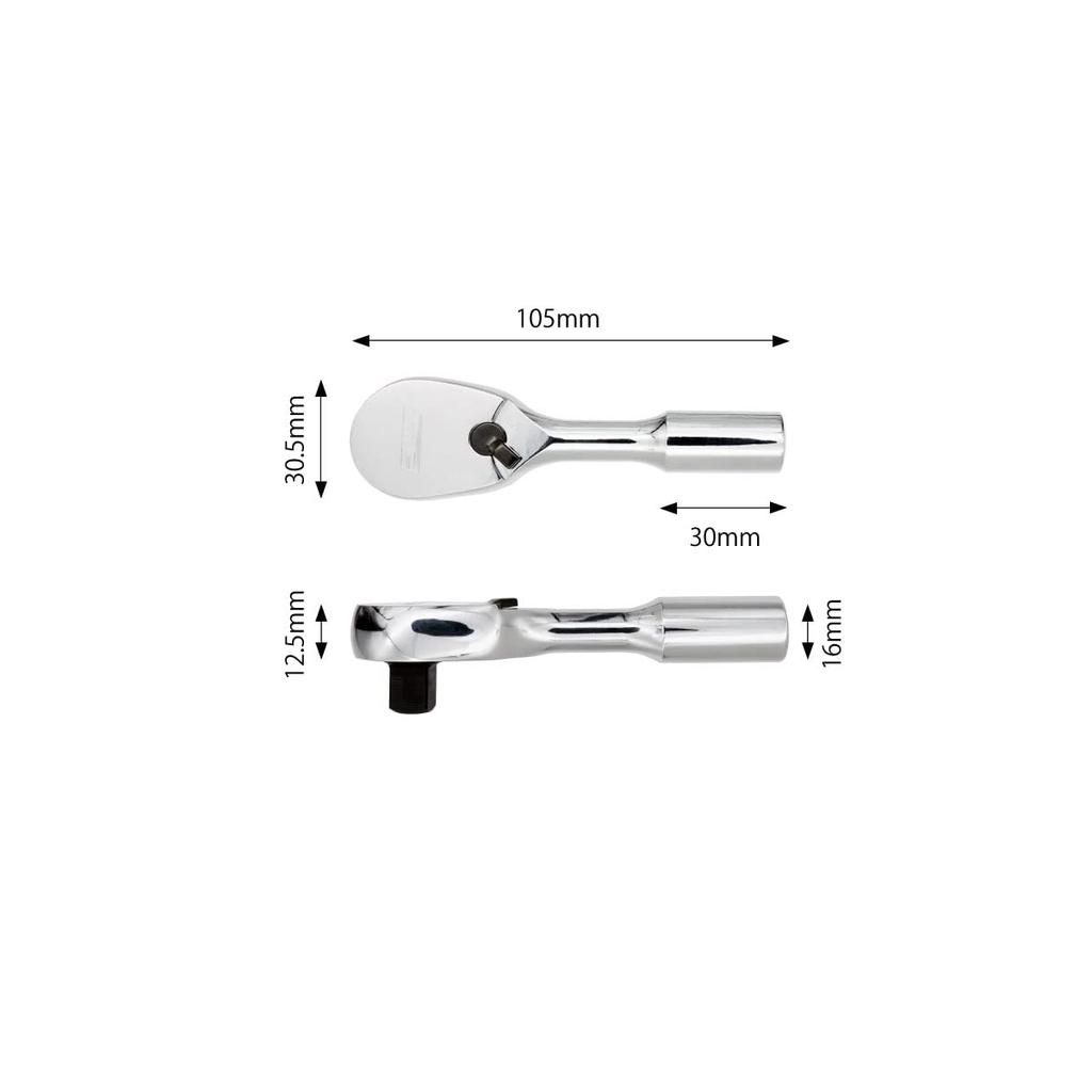 PWT Ratchet Handle Socket 90 SRH38SH312 Wrench, Short, Stabilized, 9.5mm 3/8" Drive, 3.5" Length, Gears,