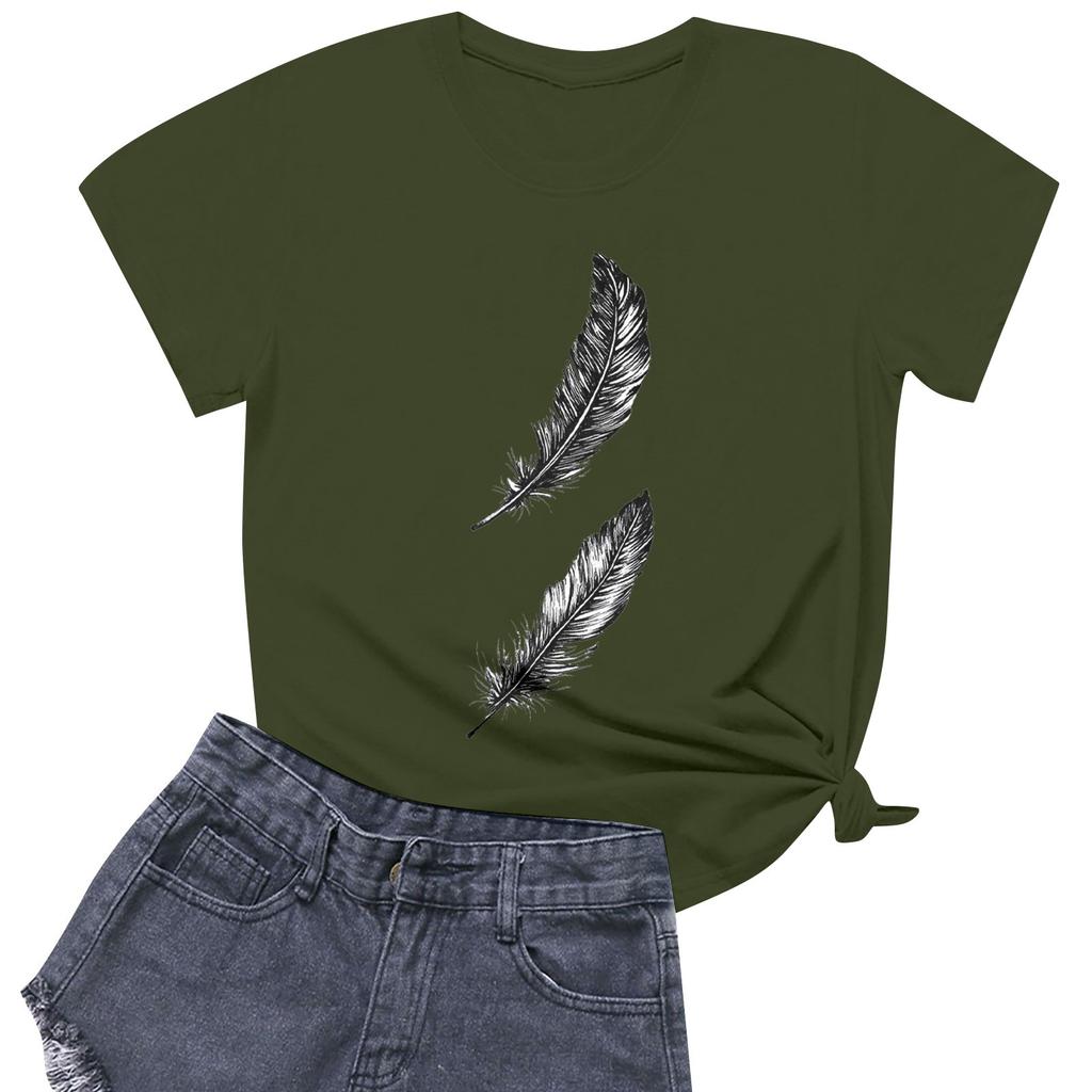 Women's Fashion Casual Printed Short Sleeve Round Neck Pullover Tops