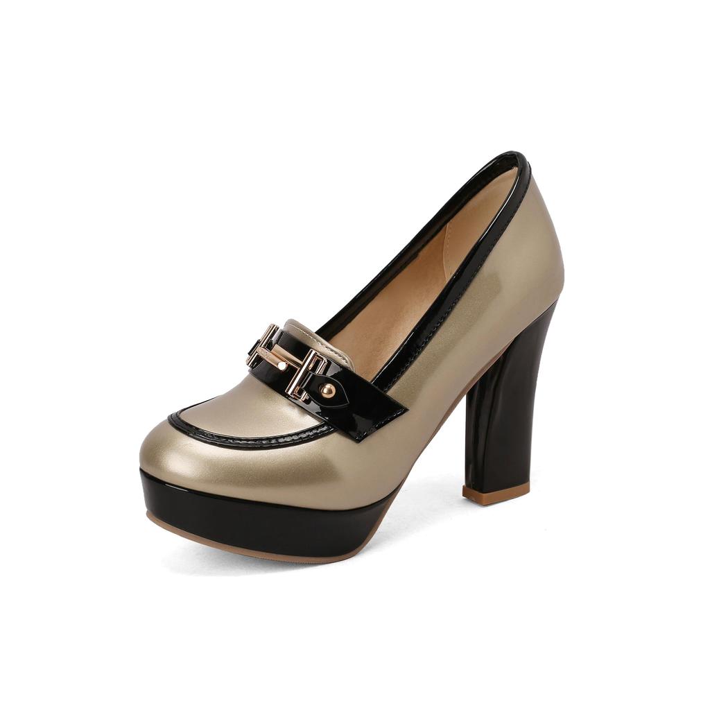 Q/Women's High Heel Single Shoes Fashion Waterproof Platform Thick Heel Large Size Colored Low Top Shoes