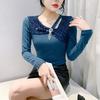 Stylish Diagonal Collar Hollow T-shirt Women's Long-sleeved Winter Bottoming Shirt Versatile and Thin Top