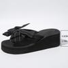 Women's Slope Heel Sandals Summer New Round Head Toe Butterfly Knot Thick Sole Anti-slip Wear-resistant Slippers