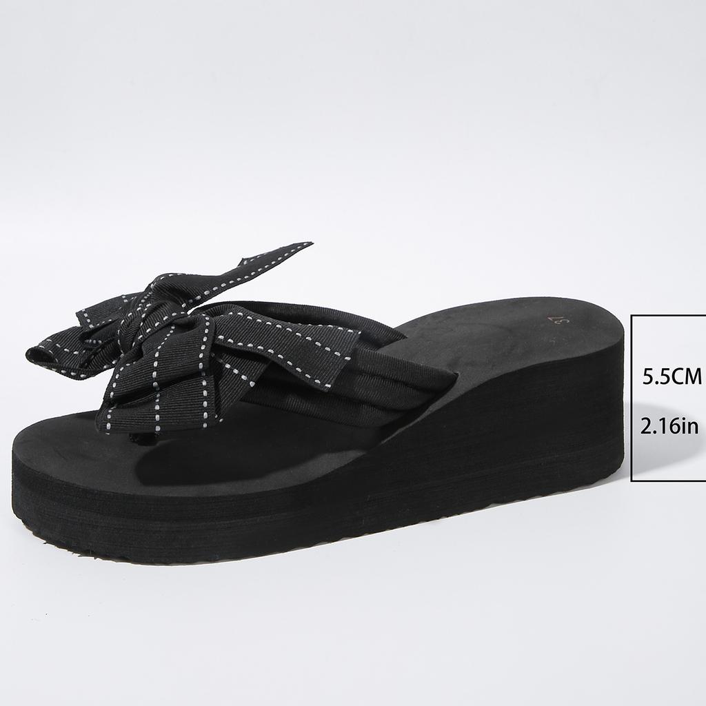 Women's Slope Heel Sandals Summer New Round Head Toe Butterfly Knot Thick Sole Anti-slip Wear-resistant Slippers