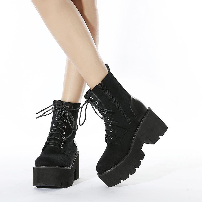 Side Zipper Martin Boots Thick-soled Front Lace-Up Women's Boots Suede Plain Board Shoes