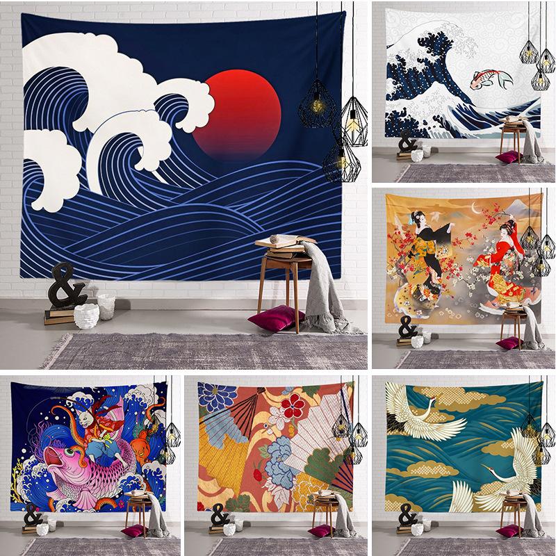 Home Decoration Japanese Ukiyo-e Tapestry Kanagawa Surf Hanging Cloth Wine Shop    Painting