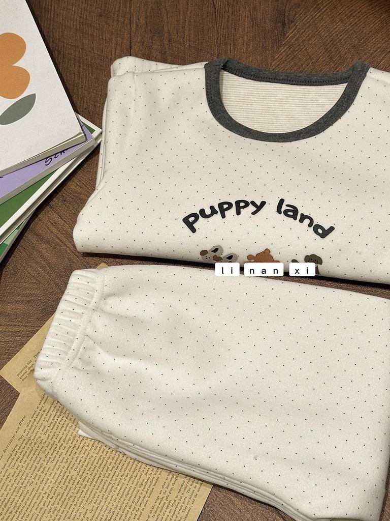 Kids' Cartoon Velvet Silk Wool Home Wear Set - Top and Pants