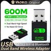 VAORLO 2-In-1 USB WiFi Bluetooth Wireless Adapter 600Mbps 2.4G+5GHz Wi-Fi Dongle AC600 High-Speed Network Card Receiver For PC Laptop