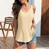 Women Tank Tops O-neck Sleeveless Solid Color Loose Fit Pullover Tops Hollow Design Stretchy Camisole Top