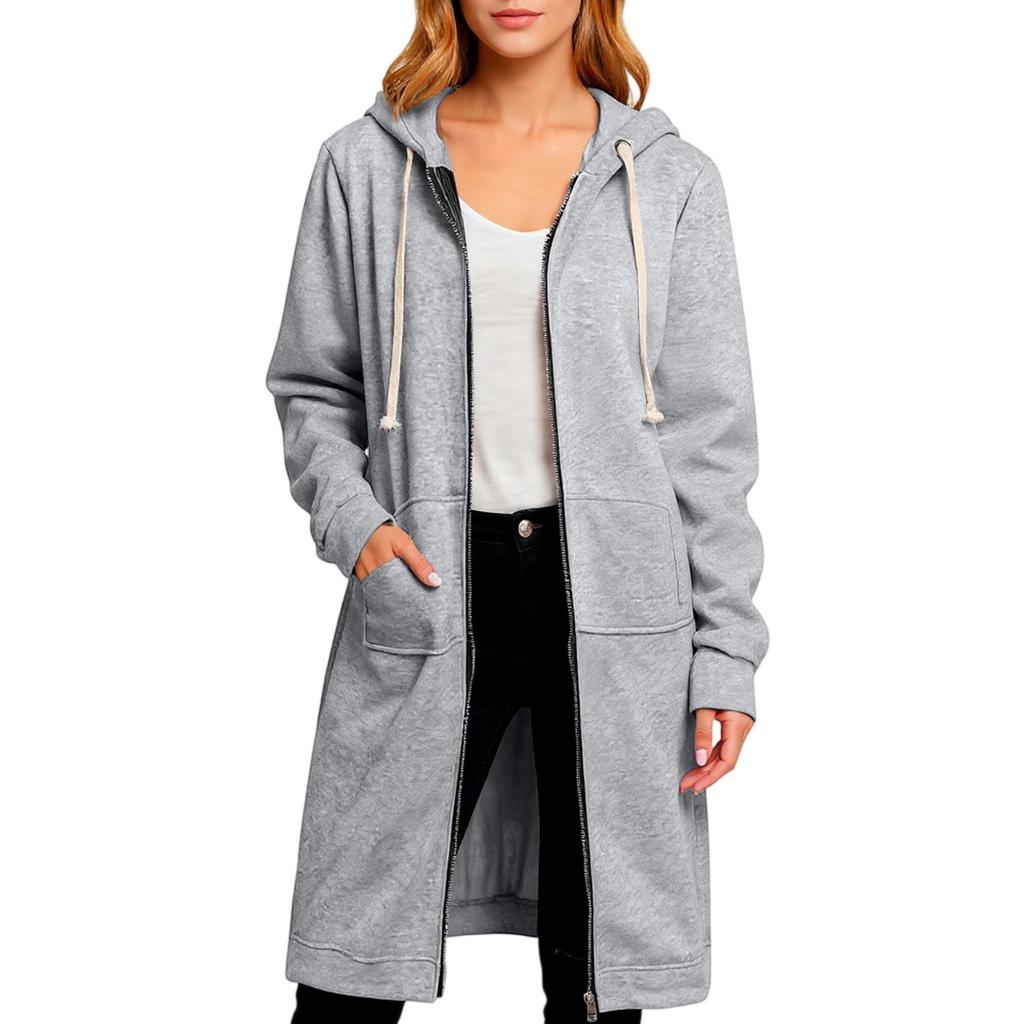 Women's Loose Zipper Cardigan Sweatshirt Long Jacket