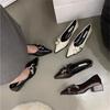 2025 Spring and Autumn New Design Sense Niche Single Shoes Women's Shoes Korean Version Retro Metal Buckle Pointed Head Shallow Mouth Thick Heel