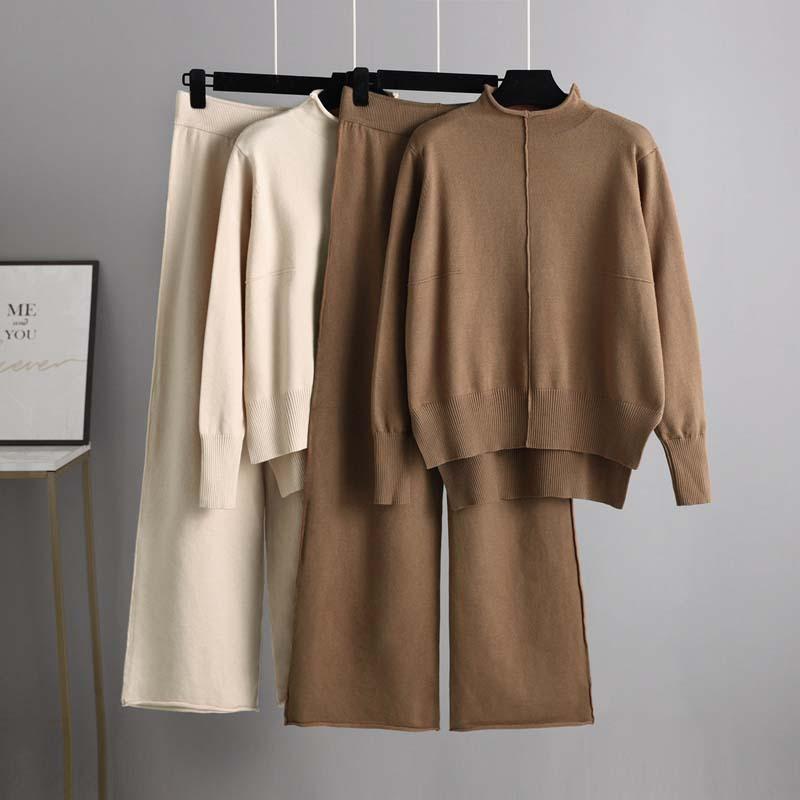 Knitted Sweater Two Piece Suit Women Autumn and Winter Loose Casual Wide Leg Pants Suit