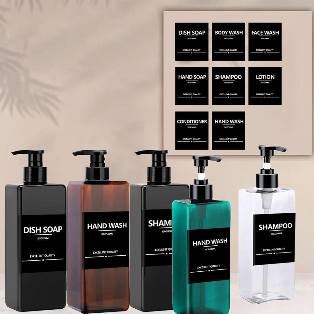 2pcs/set 500ml Square Empty Lotion Bottles with Labels Refillable Bottle Dispenser Containers Soap and Dish Soap Dispenser
