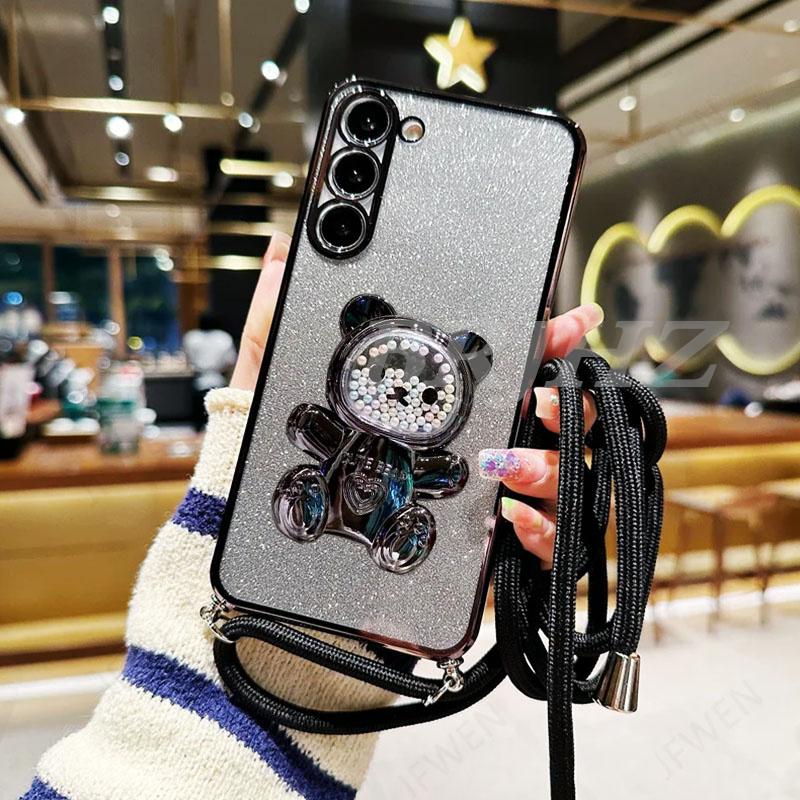 Quicksand Bear Holder Lanyard Glitter Phone Case For Infinix Hot 40 40i 30 30i 20 12 11S 11 10 9 Play NFC Zero 30 Bracket Cover