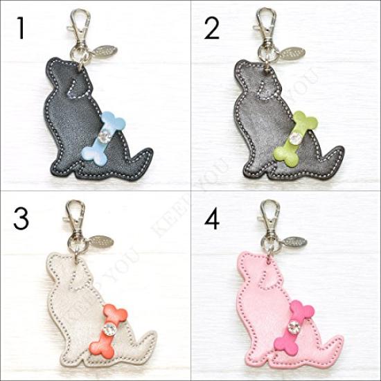 Golden Retriever Charm Cowhide Leather Rhinestone Jeweled Keychain Made In Japan Happy Keyring Bag Charm Labrador Dog Lover Pet Dog [Happy]