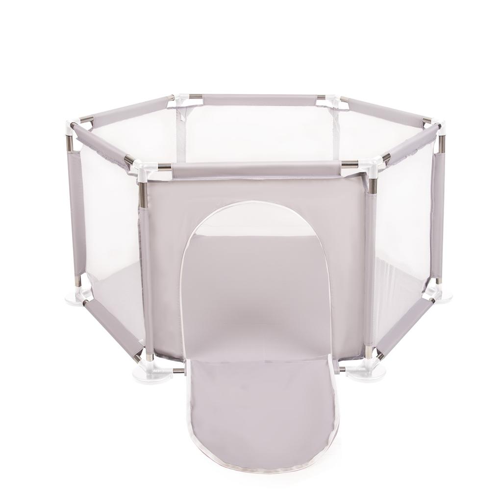 Selonis Hexagon 6 Side Play Pen with 100 Balls, Grey:pearl/grey/transparent/powder Pink