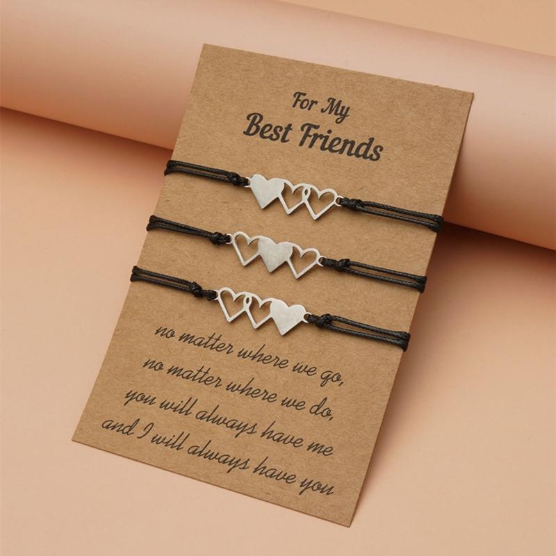 95AB 3Pieces Promise Matching Relationship Bracelets Sister Heart Bracelets Jewelry Gifts for Women Twins Daughters Family