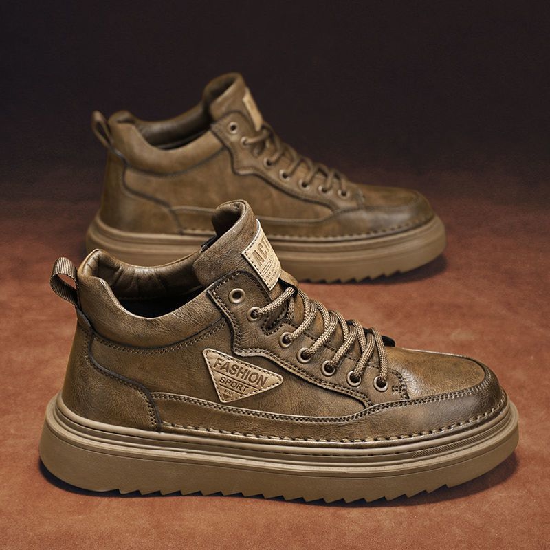 Spring New High-top Martin Boots Men's Trendy Versatile Thick-soled Casual Leather Shoes Workwear Shoes Trendy Shoes Men