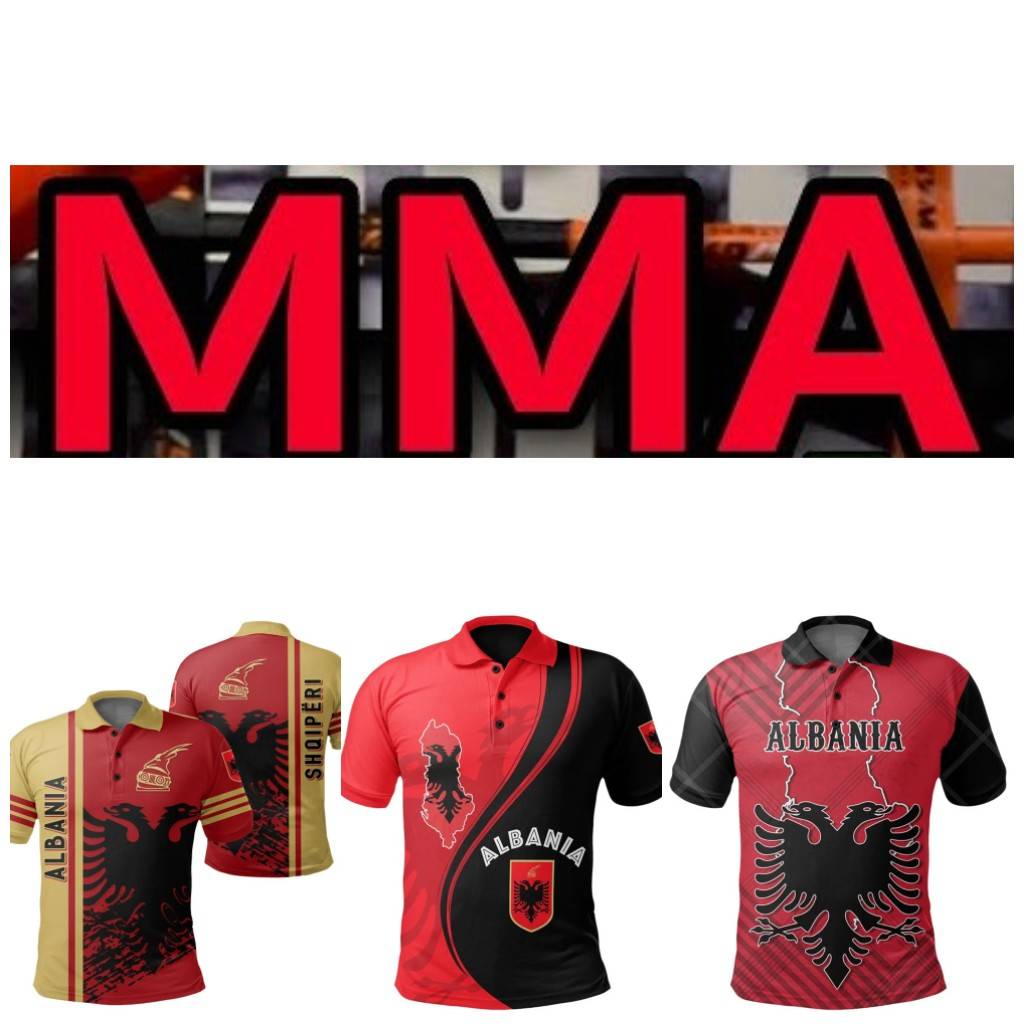 MMA Kick Boxing Muay Thai UFC Polo T-Shirt 3D Print Country National Flag Retro Vintage Albania Symbol Emblem Eagle Men Women Unisex Short Sleeve