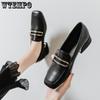 Women Soft Leather Shoes Ladies Thickened Heel Shoes Female Square Head Buckle Breathable Shoes Footwear