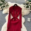 Autumn Winter Women V-neck Full Sleeve Knitted Sweater Party Long Maxi Mermaid Dresses