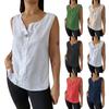 Women's Solid Color Casual Loose Cotton Linen T-shirt Button Sleeve Sleeveless Vest Top
