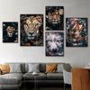 Tiger, Lion, and Wolf Flower Room Oil Painting Animal Posters and Printmaking Living Room