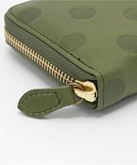 55215 Made In Japan Cow Leather Dot Pattern Round Long Wallet [un Signet] [Genuine] (free Green)