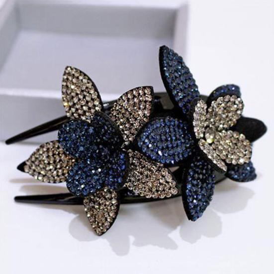 Women Elegant Flexible Rhinestone Flower Duckbill Hair Clip Hairpin Claw Gift
