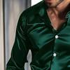 Men's Satin Glossy Shirt Solid Color Long Sleeve Smooth Dress Shirt Lapel