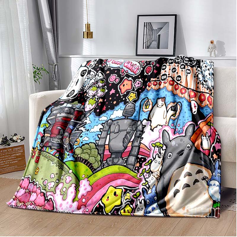 Throw Blanket Totoro Hayao Miyazaki Black Cat Throw Blanket Bedspread Sofa Soft Blanket  Adult/children Blanket Travel Camping