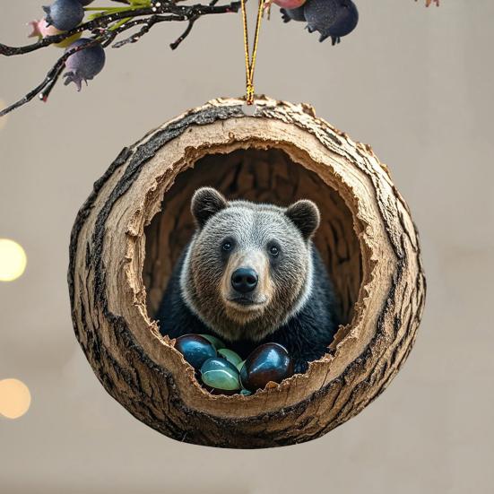 9Pcs/Set Christmas Tree Pendant Animal Hanging Ornament 2D Acrylic Owl Dog Panda Pattern Xmas Tree Decoration