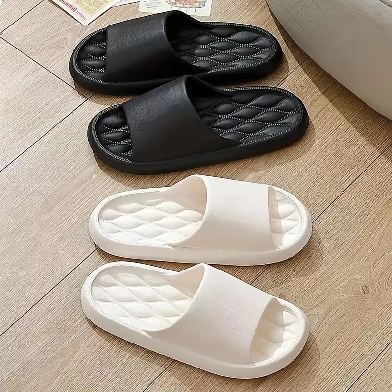 Unisex Solid Color Pillow Slides, Soft Sole Home Bathroom Shoes, Lightweight & Comfy Indoor Slides