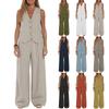 Women's Solid Color Fashionable Vest Pants Patchwork Cotton Linen Casual Suit