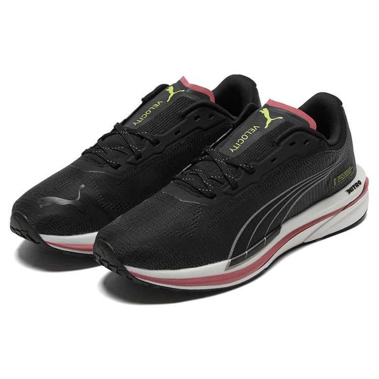 Puma Velocity Nitro WTR Black White Pink Women Sneakers Silver Yellow-Glow 195296-01