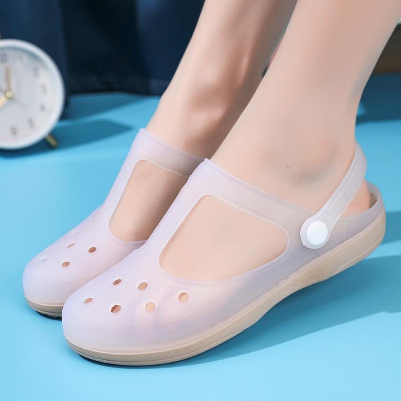 Round Headed Lightweight Anti Slip Summer Women's Shoes, Women's Flat Sandals, Outdoor Toe Caps, Plus Size Beach Shoes