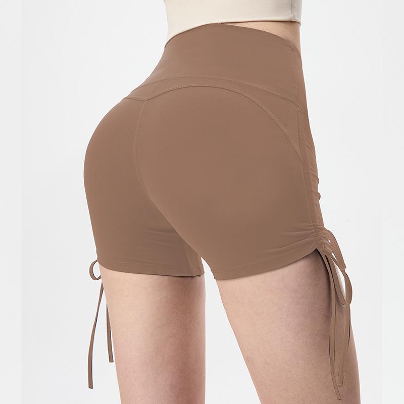 Women's High Waist Tummy Control Yoga Shorts with Side Drawstring - Quick-Drying, Peach Lift for Running, Cycling, and Fitness.