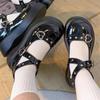 Fashion Lolita Shoes Star Buckle Mary Janes Women Cross-tied Platform Patent Leather Girls Rivet Casual Platform Small Leather Shoe 2024