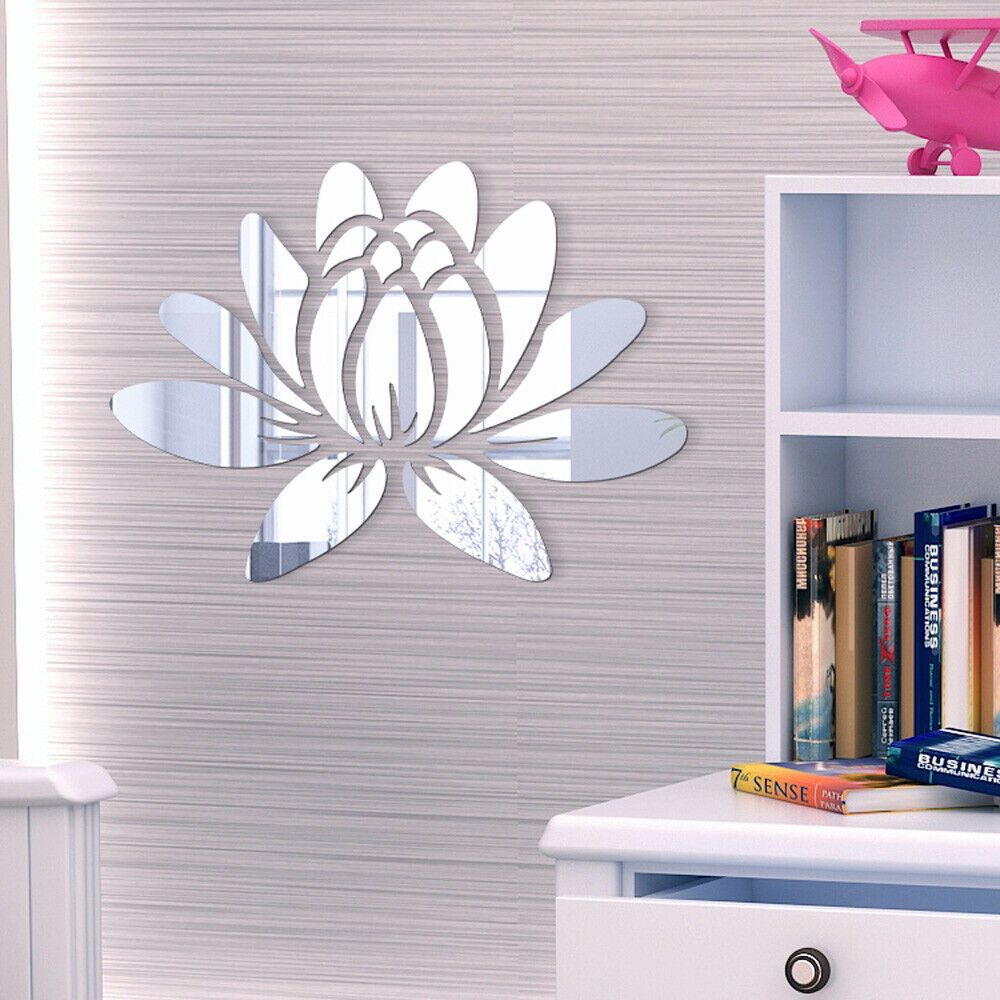 Acrylic Blooming Lotus Miroor Decal Self-adhesive Wall Sticker Mirror Surface Stickers  Smooth Wall
